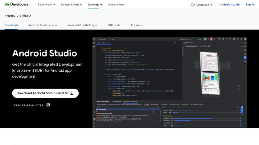 Android Studio Landing Page