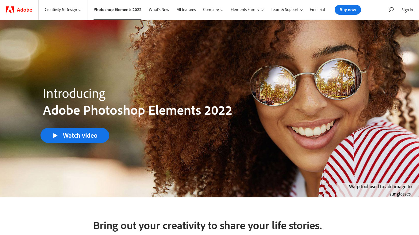 Adobe Photoshop Elements Landing page