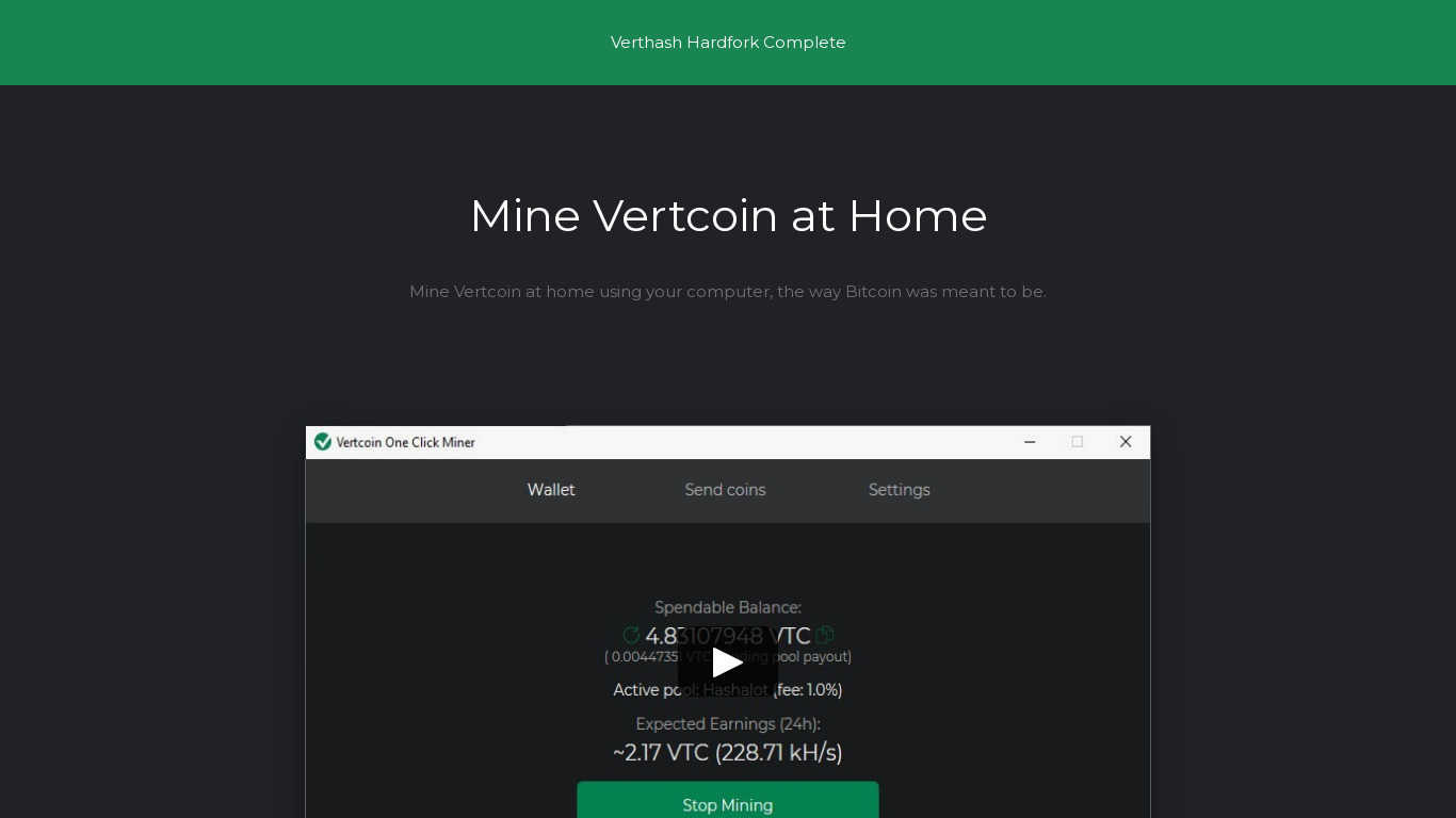 Vertcoin Landing page