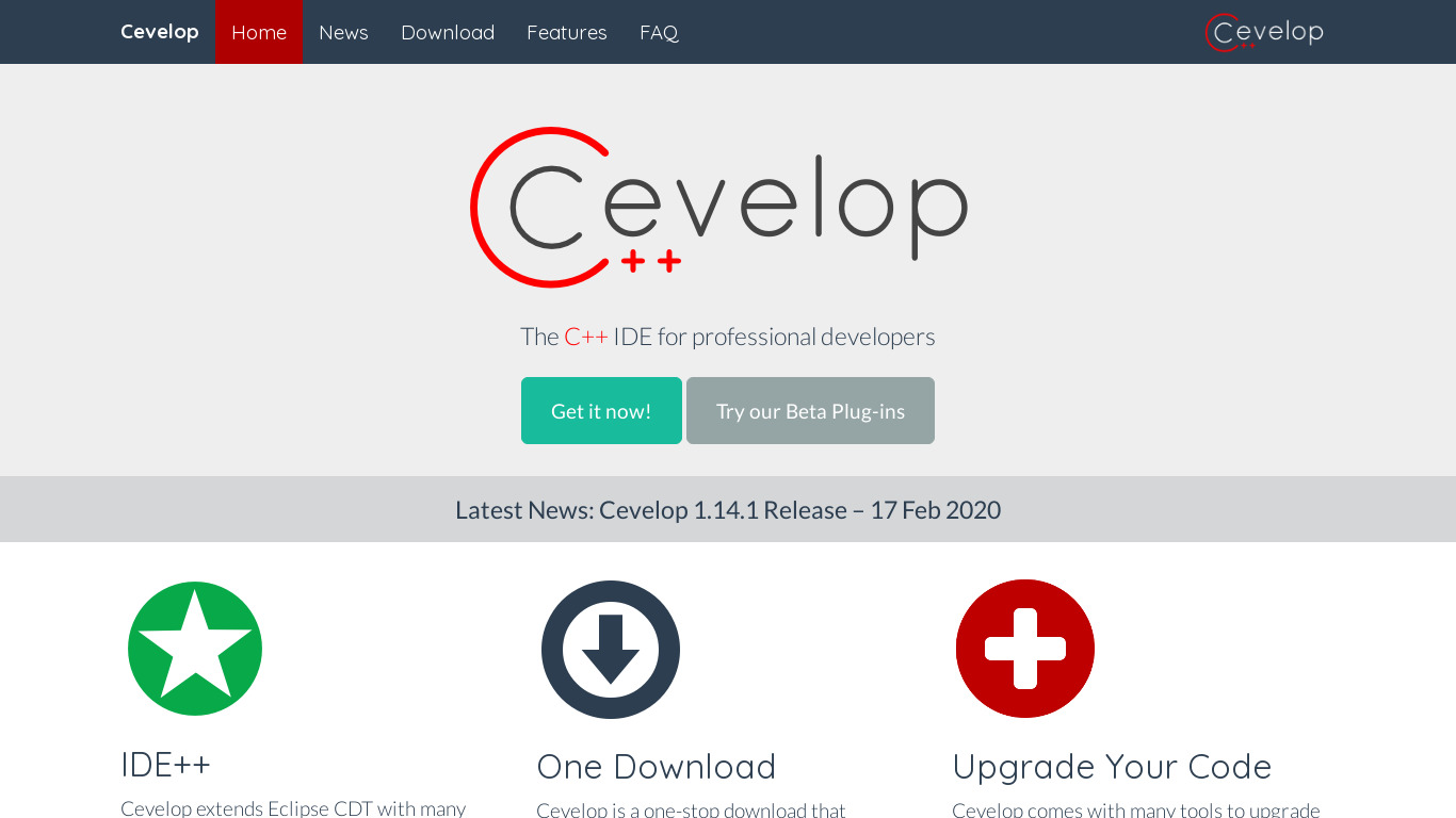 Cevelop Landing page