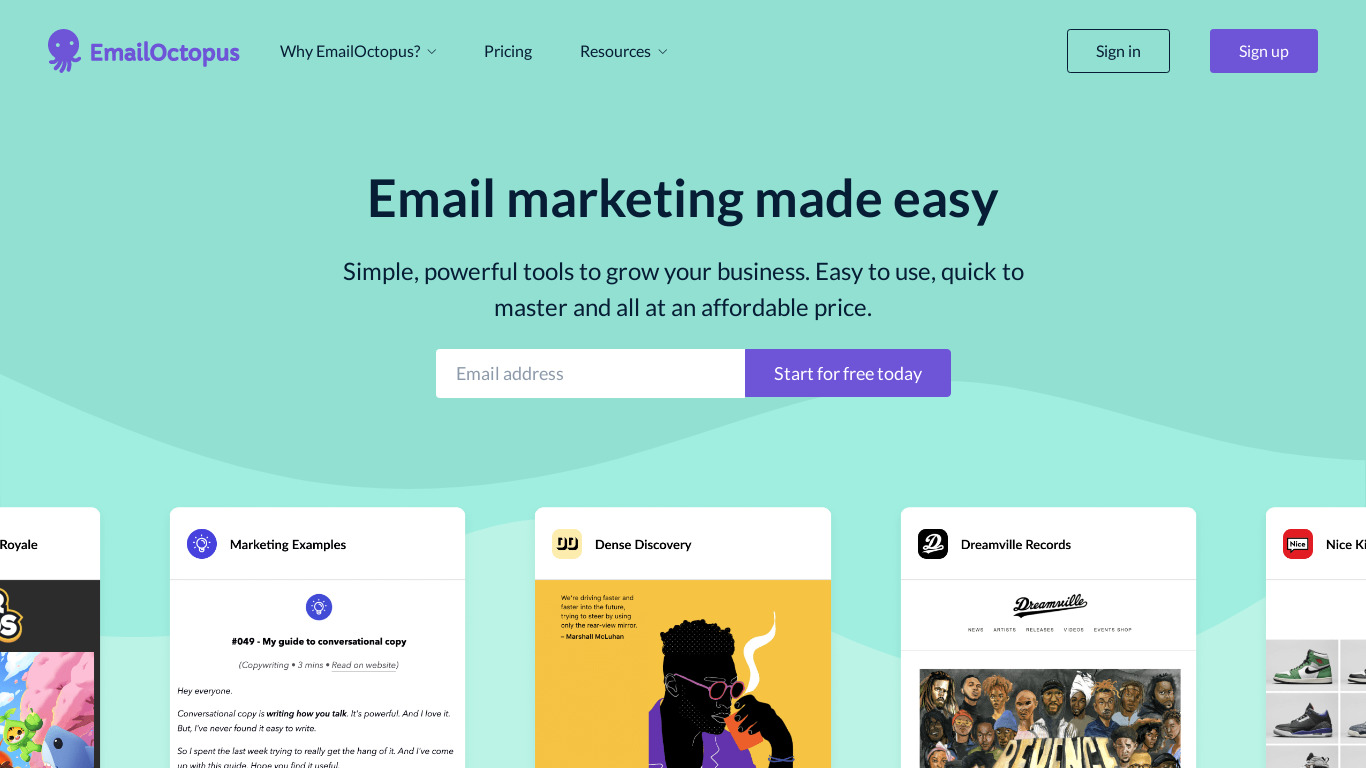 EmailOctopus Landing page