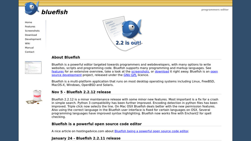 Bluefish Editor Landing Page