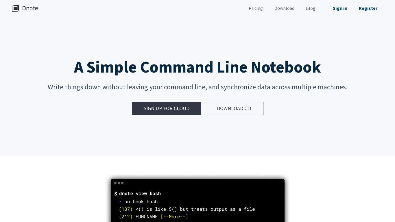 Dnote Landing page