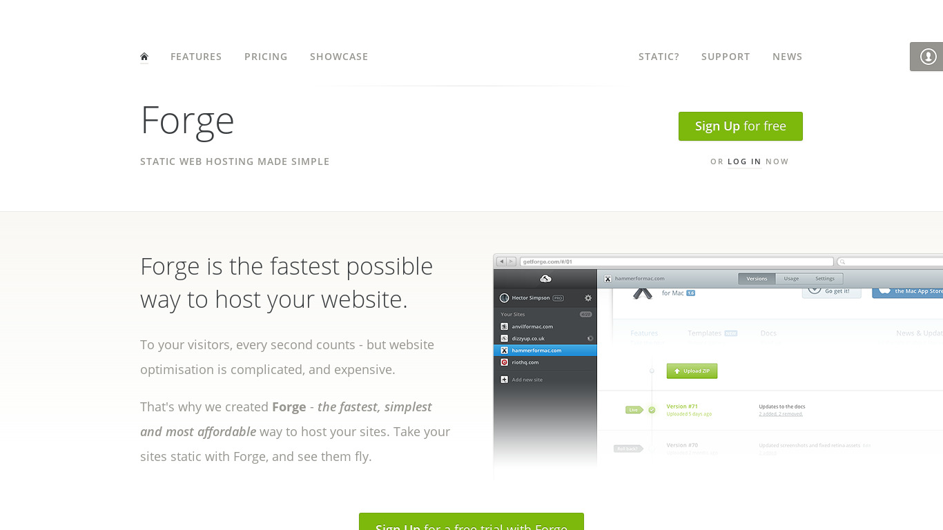 Forge Landing page