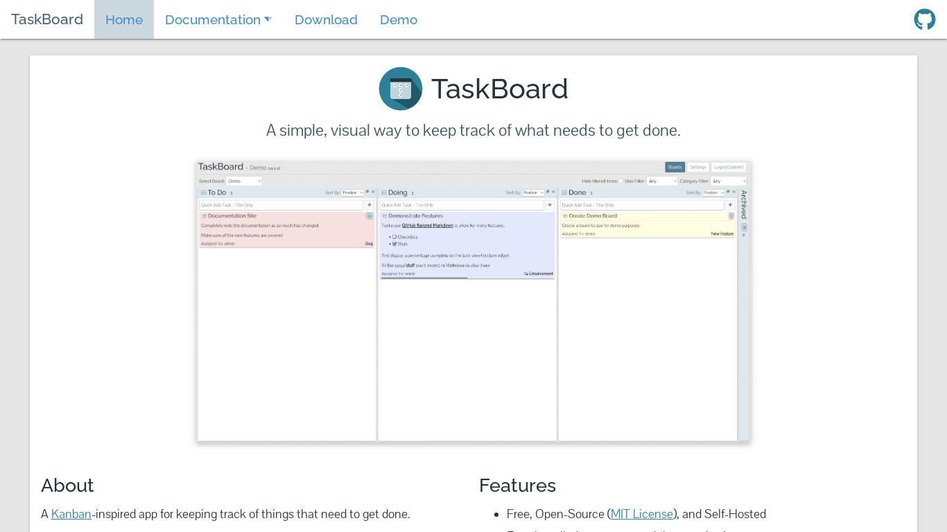 TaskBoard Landing page