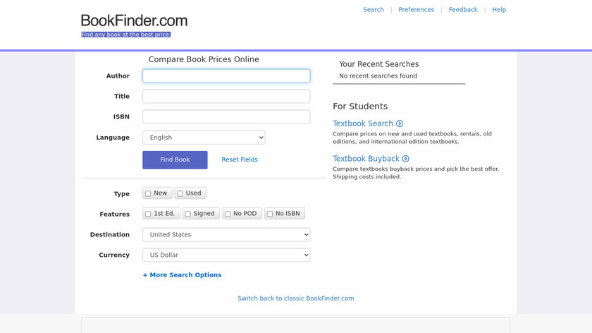 Bookfinder Landing Page