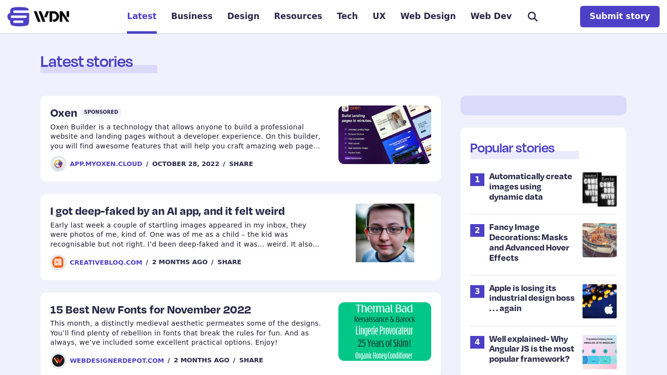 Web Designer News Landing page