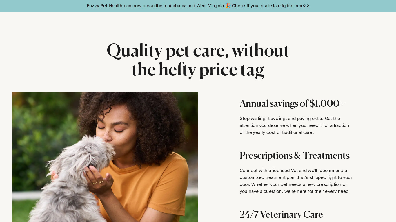 Fuzzy Pet Health App Landing page