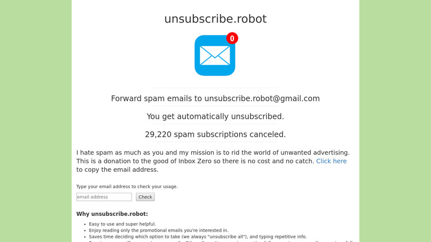 Unsubscribe Robot Landing Page