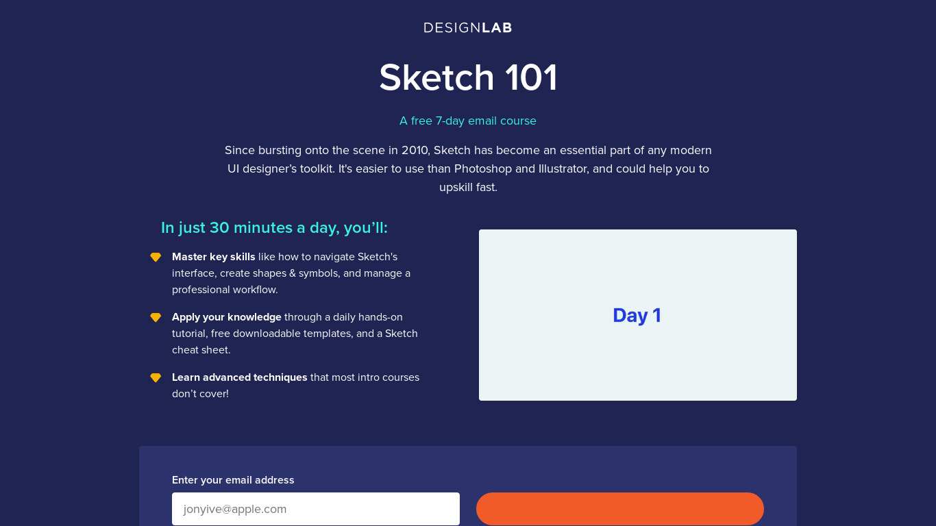 Sketch 101 by Designlab Landing page
