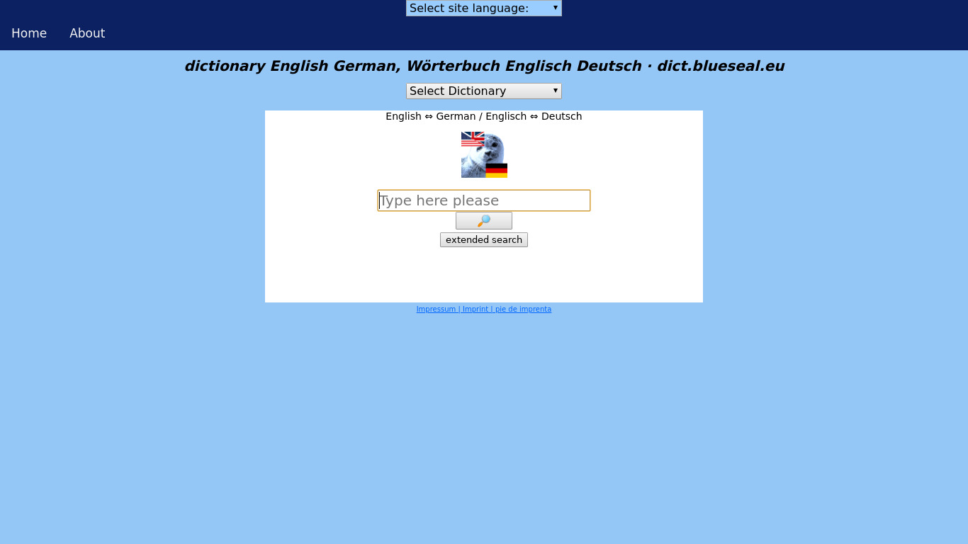 Blueseal Dictionary Landing page