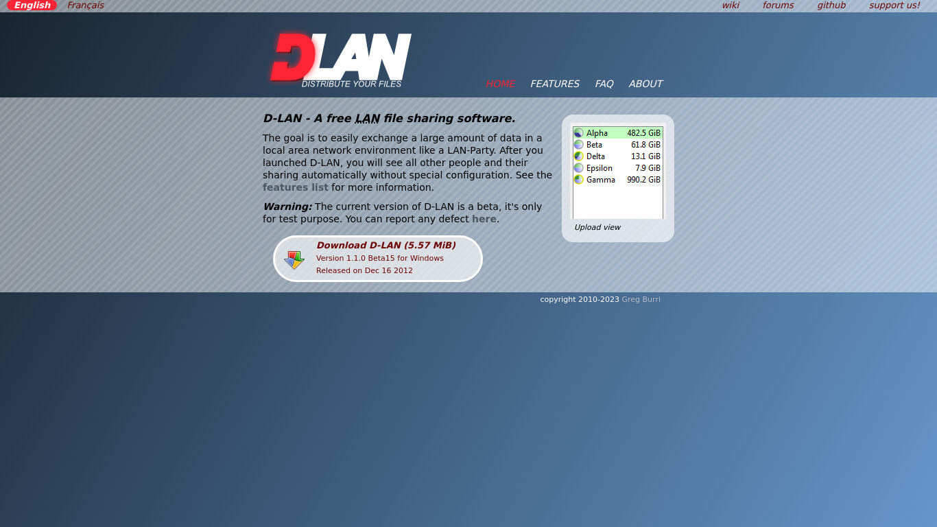 D-LAN Landing page