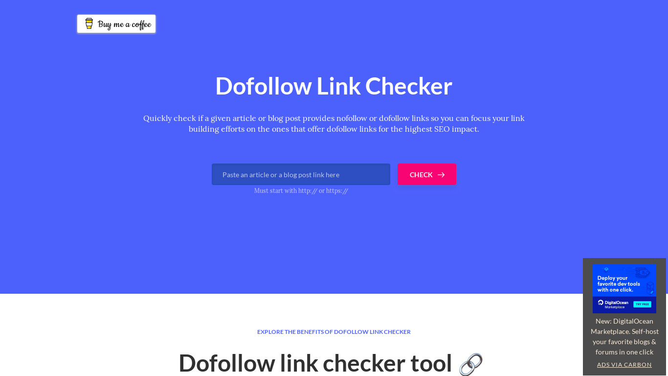 Dofollow Link Checker Landing page