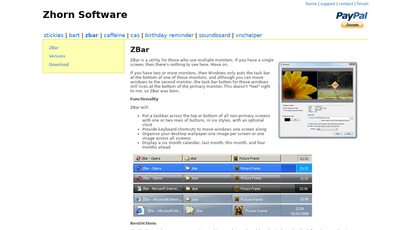 zhornsoftware.co.uk ZBar Landing Page