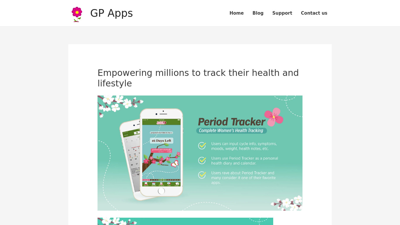 Period Tracker Landing page