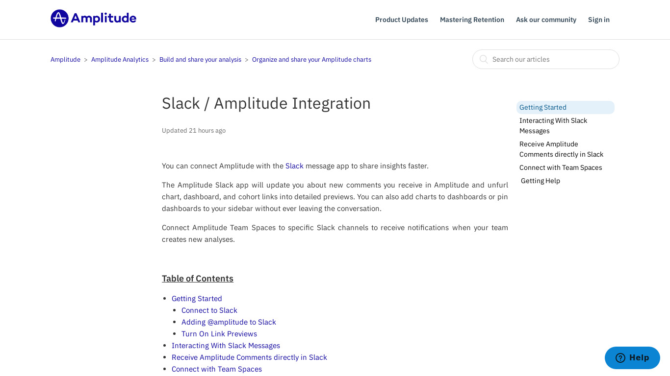 Amplitude + Slack Landing page
