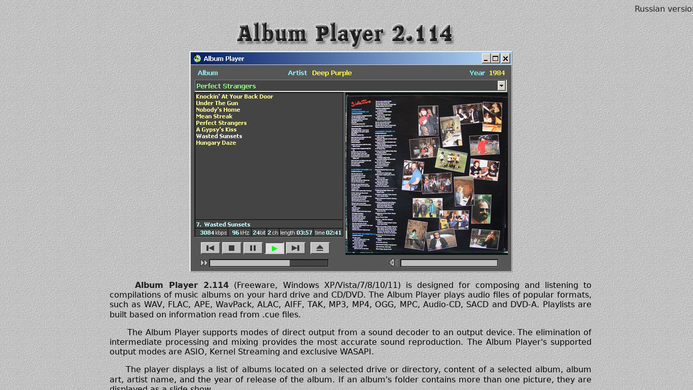 Album Player Landing page