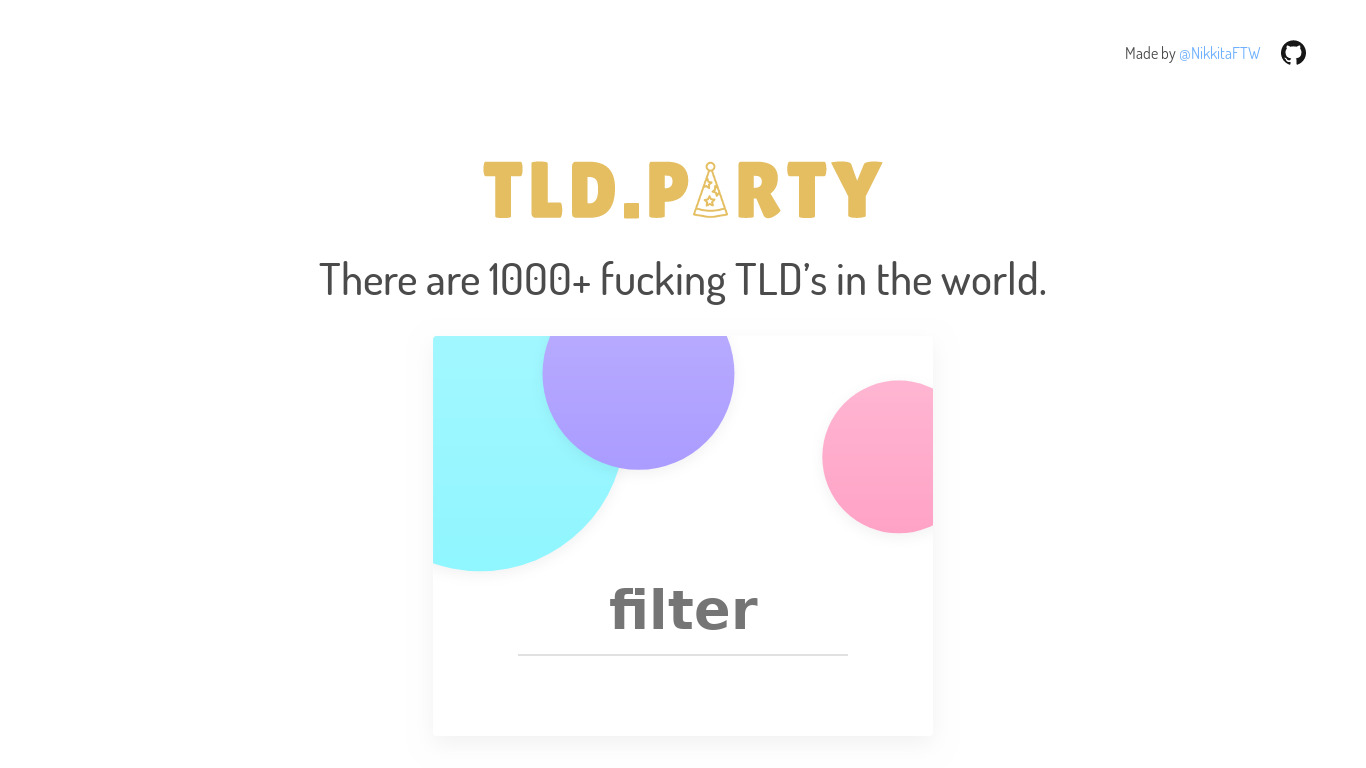 TLD.party Landing page