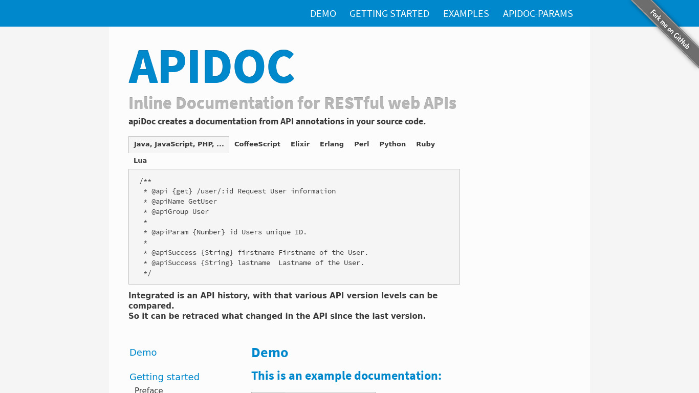 APIdoc Landing page