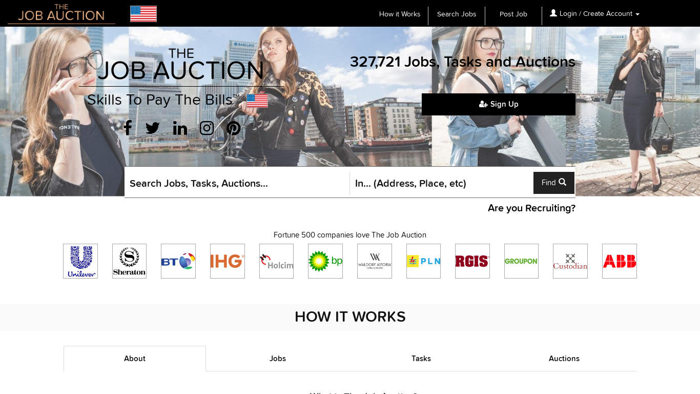 The Job Auction Landing page