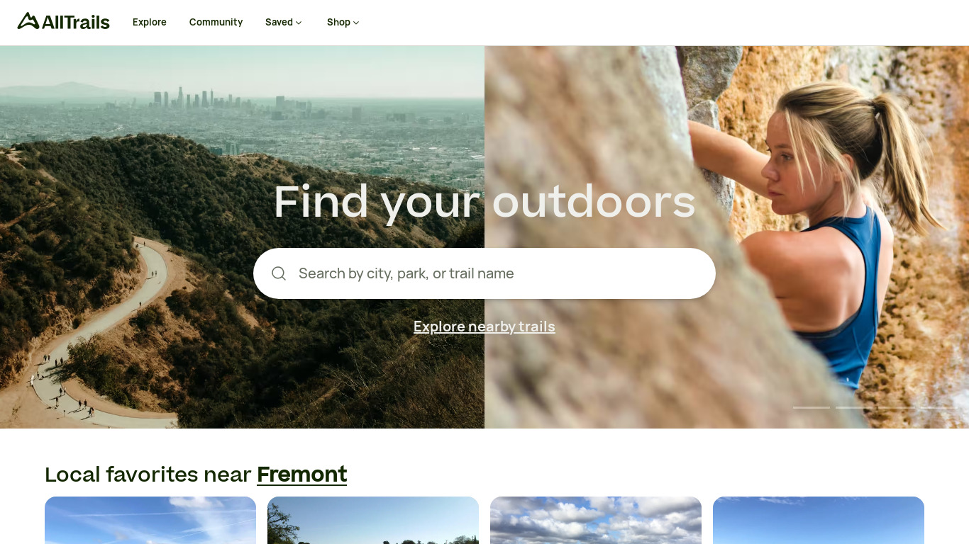 AllTrails Landing page
