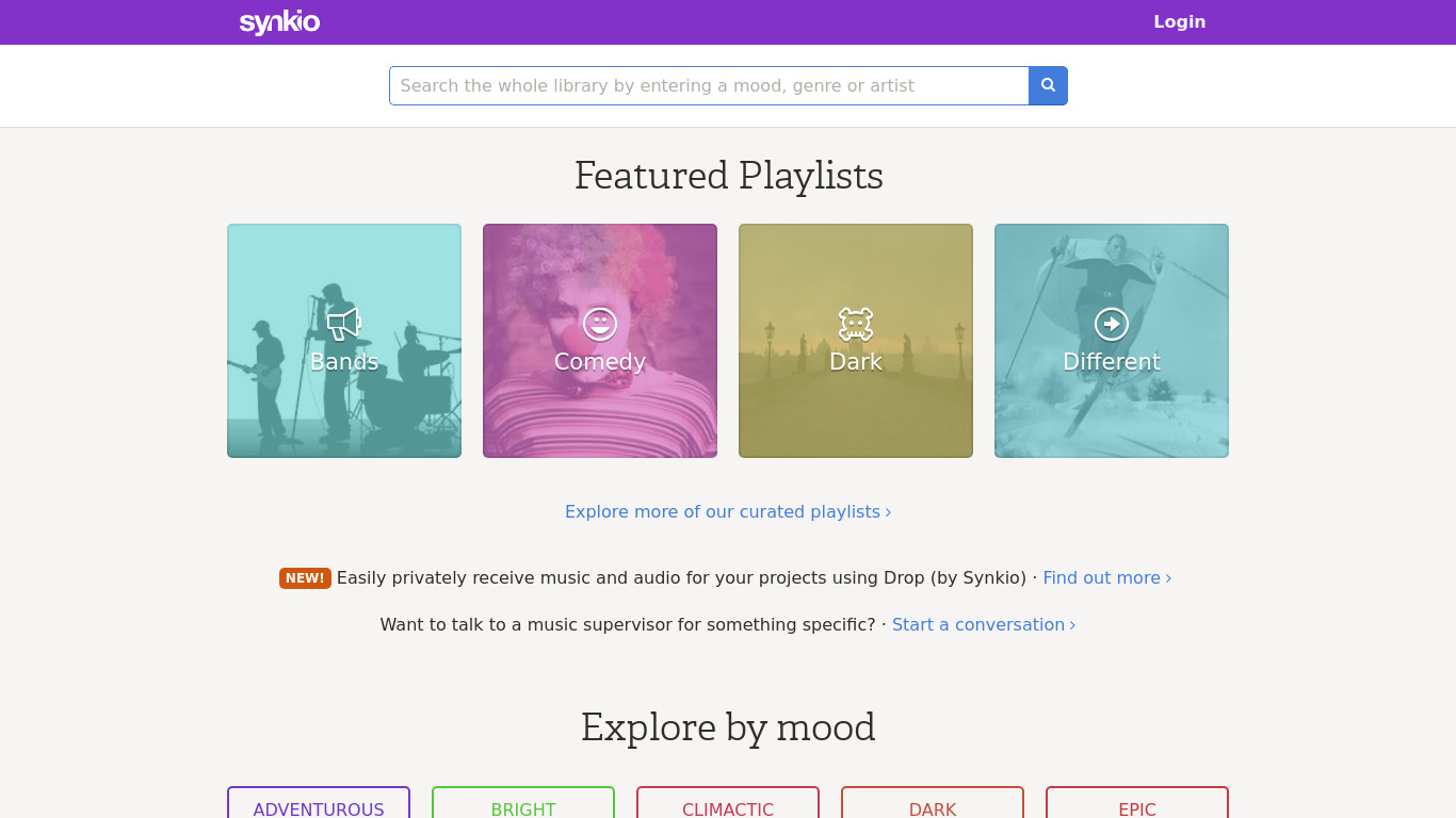 synk.io Synkio Music Library Landing page