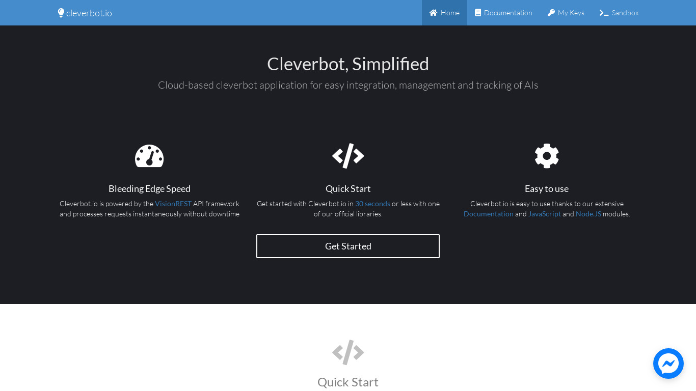 Cleverbot.io Landing page