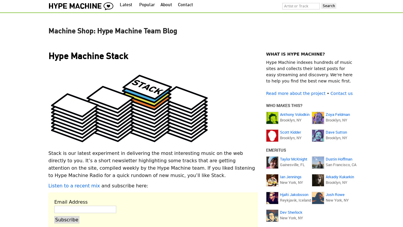 Stack (by HypeMachine) Landing page