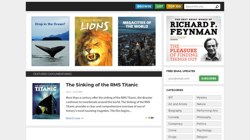 Top Documentary Films Landing Page