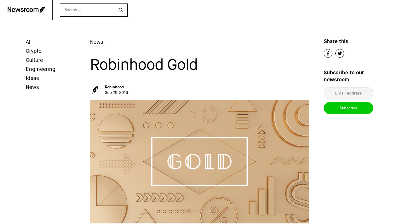 Robinhood Gold Landing page