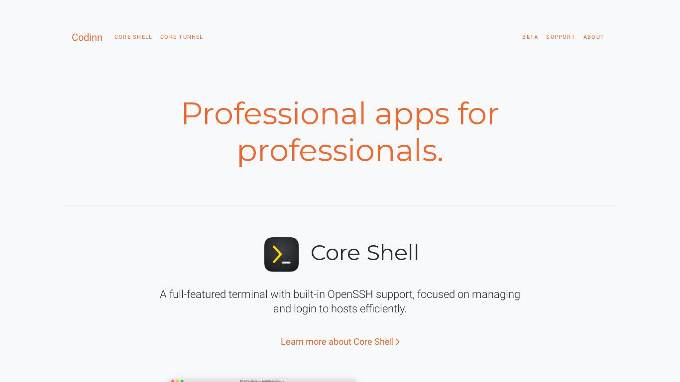 Core Tunnel Landing page
