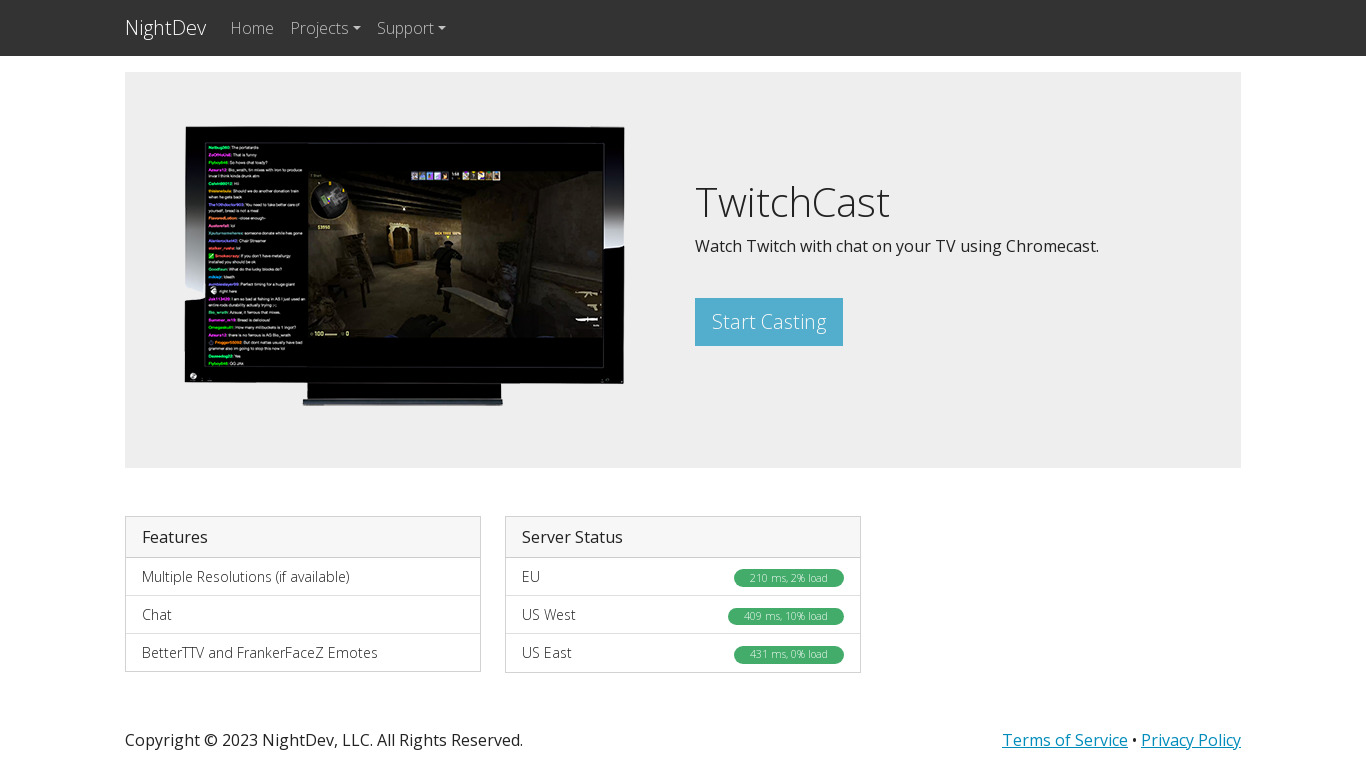 TwitchCast Landing page
