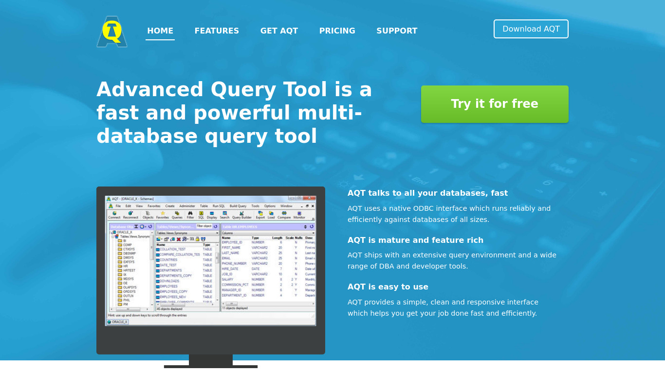 Advanced Query Tool Landing page