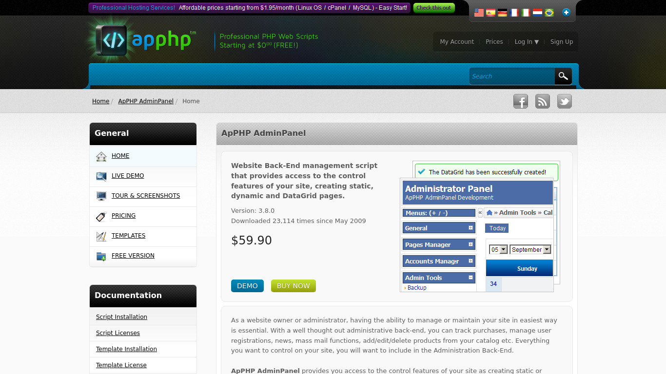 ApPHP AdminPanel Landing page