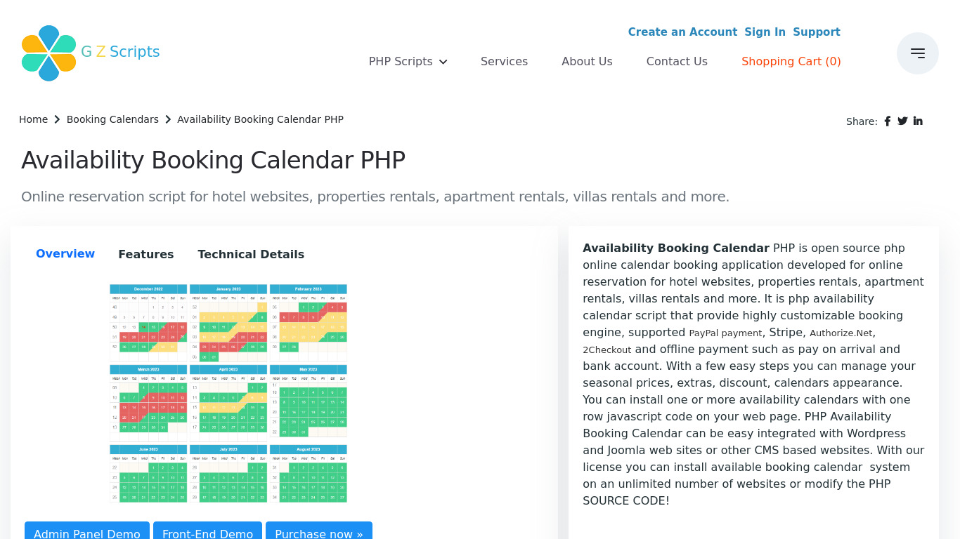 Availability Booking Calendar PHP Landing page