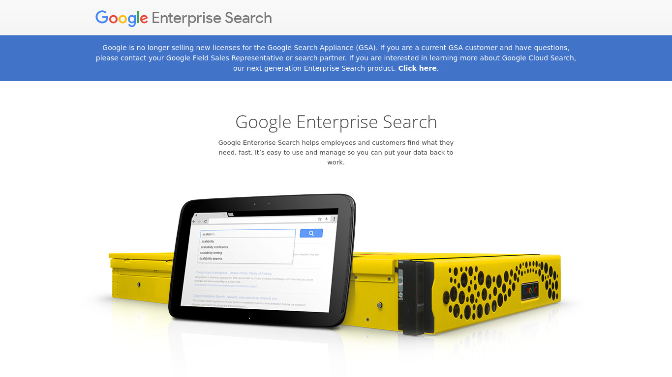 Google Search Appliance Landing page