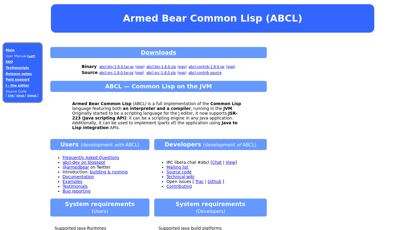 Armed Bear Common Lisp Landing page