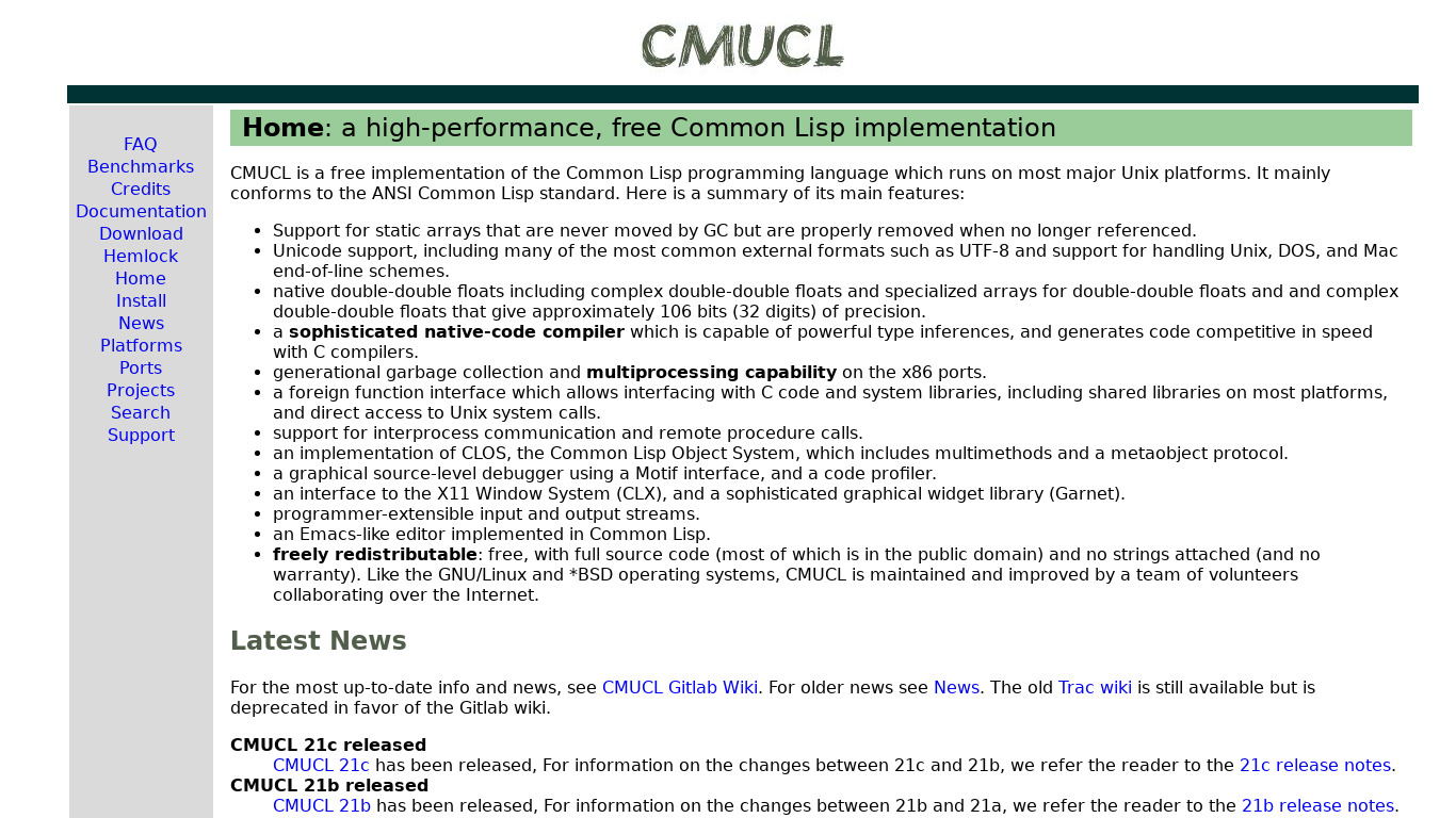 CMU Common Lisp Landing page
