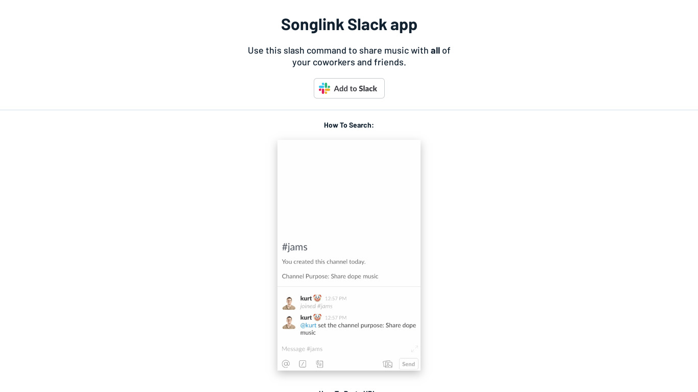 Songlink for Slack Landing page