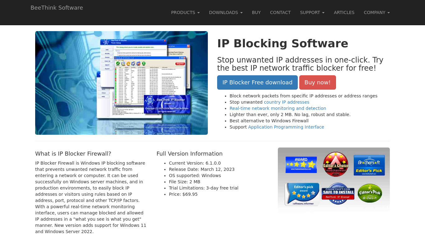 BeeThink IP Blocker Landing page