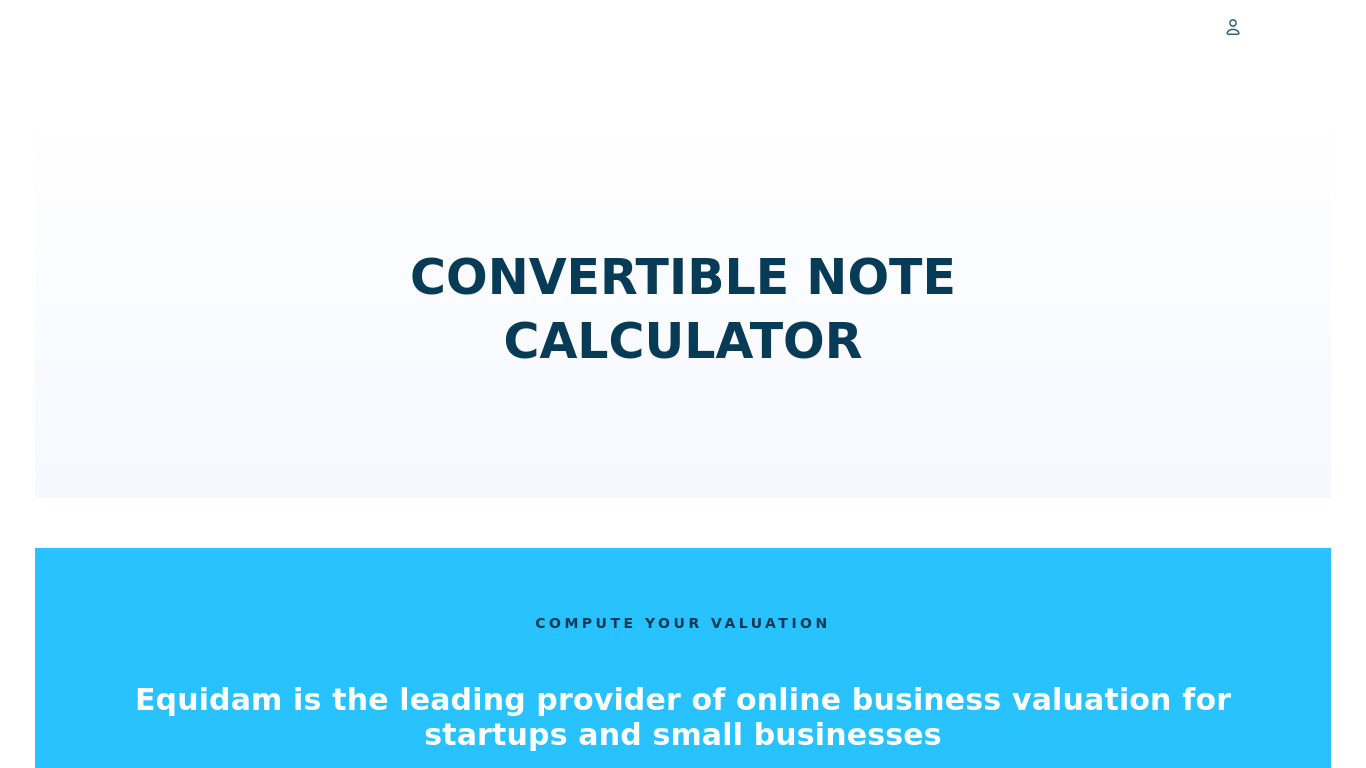 Convertible Notes Calculator Landing page