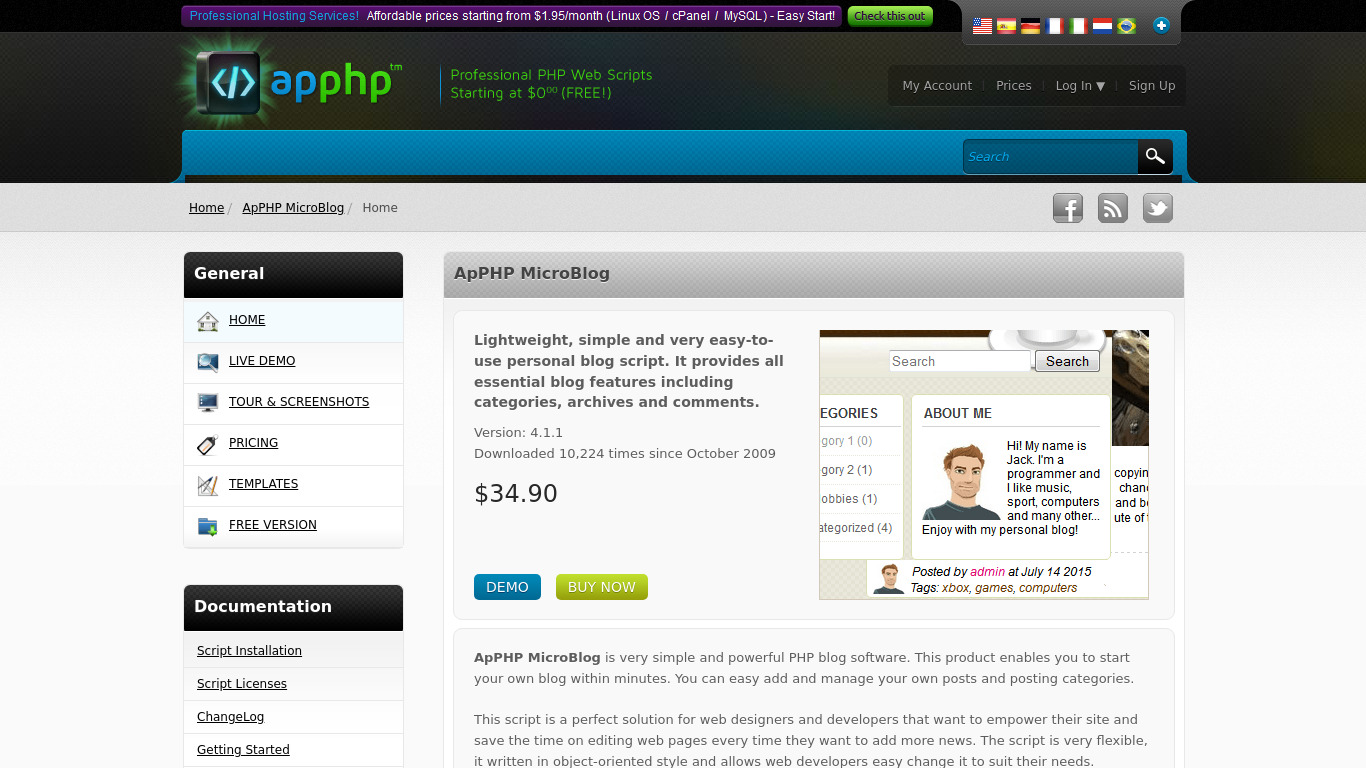 ApPHP MicroBlog Landing page