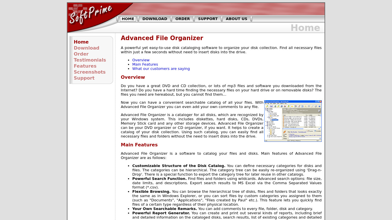 Advanced File Organizer Landing page