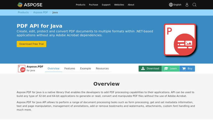 Aspose.PDF for Java Landing Page