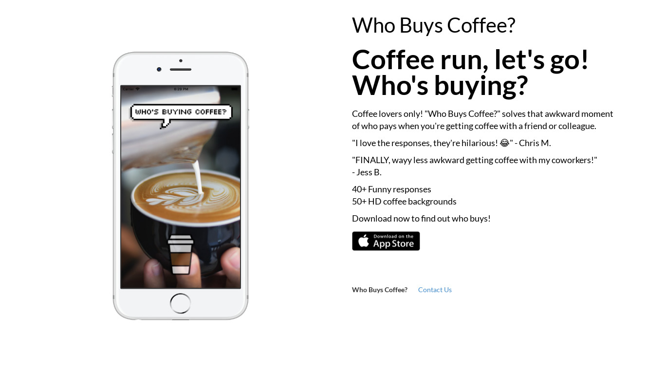 Who Buys Coffee Landing page