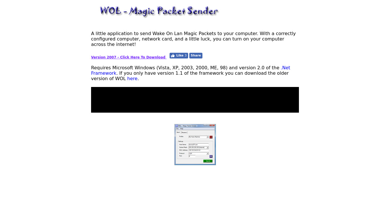 WOL Magic Packet Sender Landing page
