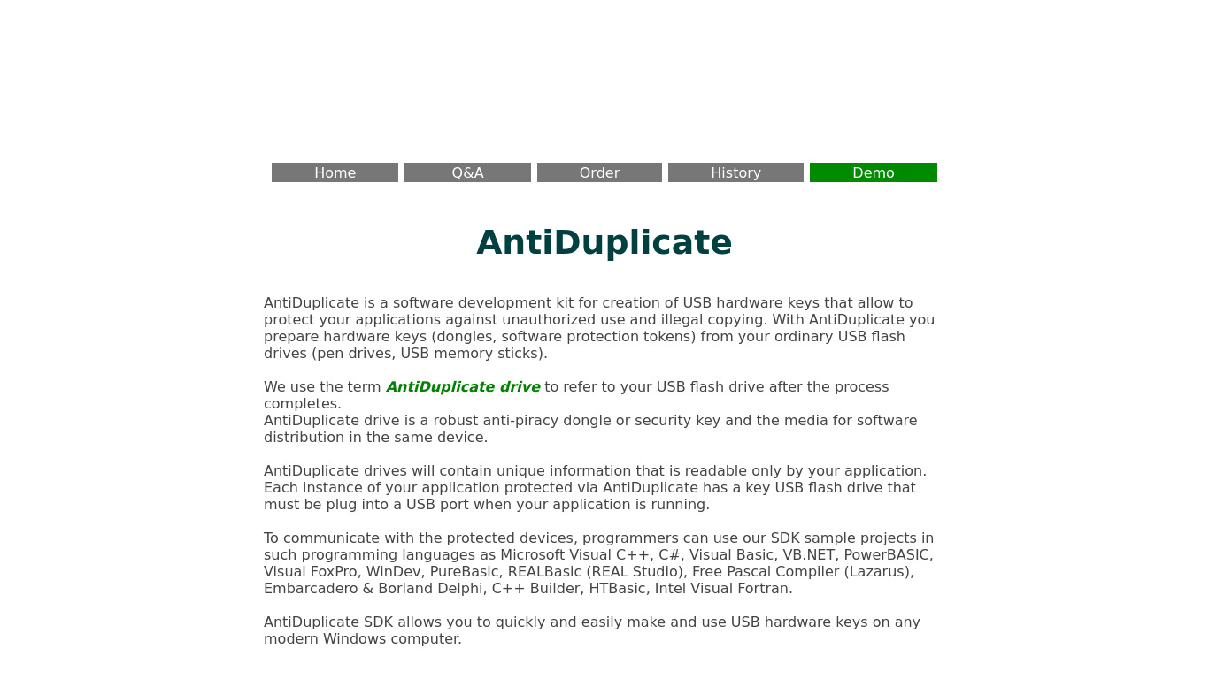 AntiDuplicate Landing page