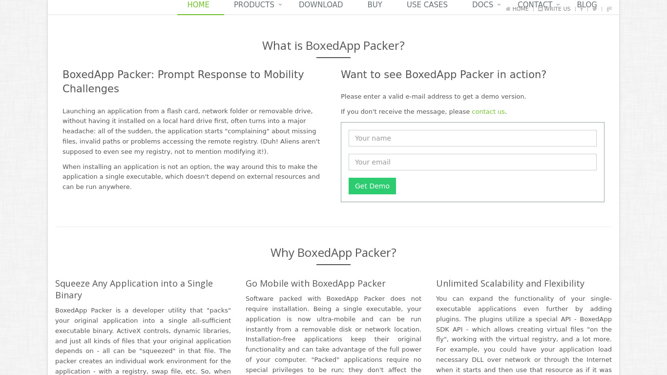 BoxedApp Packer Landing page