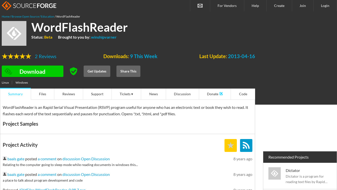 WordFlashReader Landing page