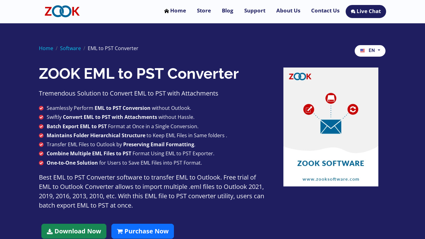 ZOOK EML to PST Converter Landing page